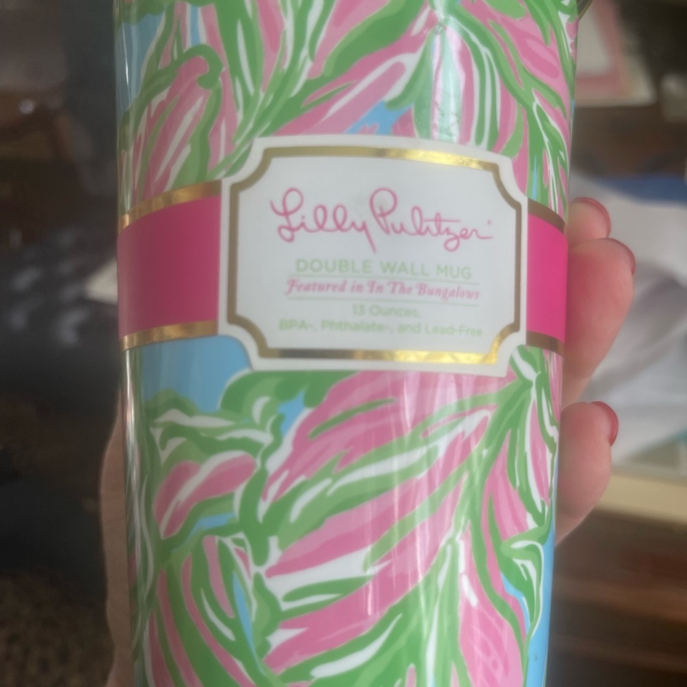 Lilly Pulitzer Pink Green Blue Floral thermal Mug